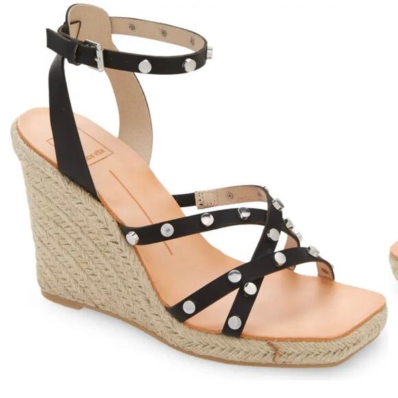 DOLCE VITA black studded Espadrille Wedge Sandals 8 - Picture 1 of 9